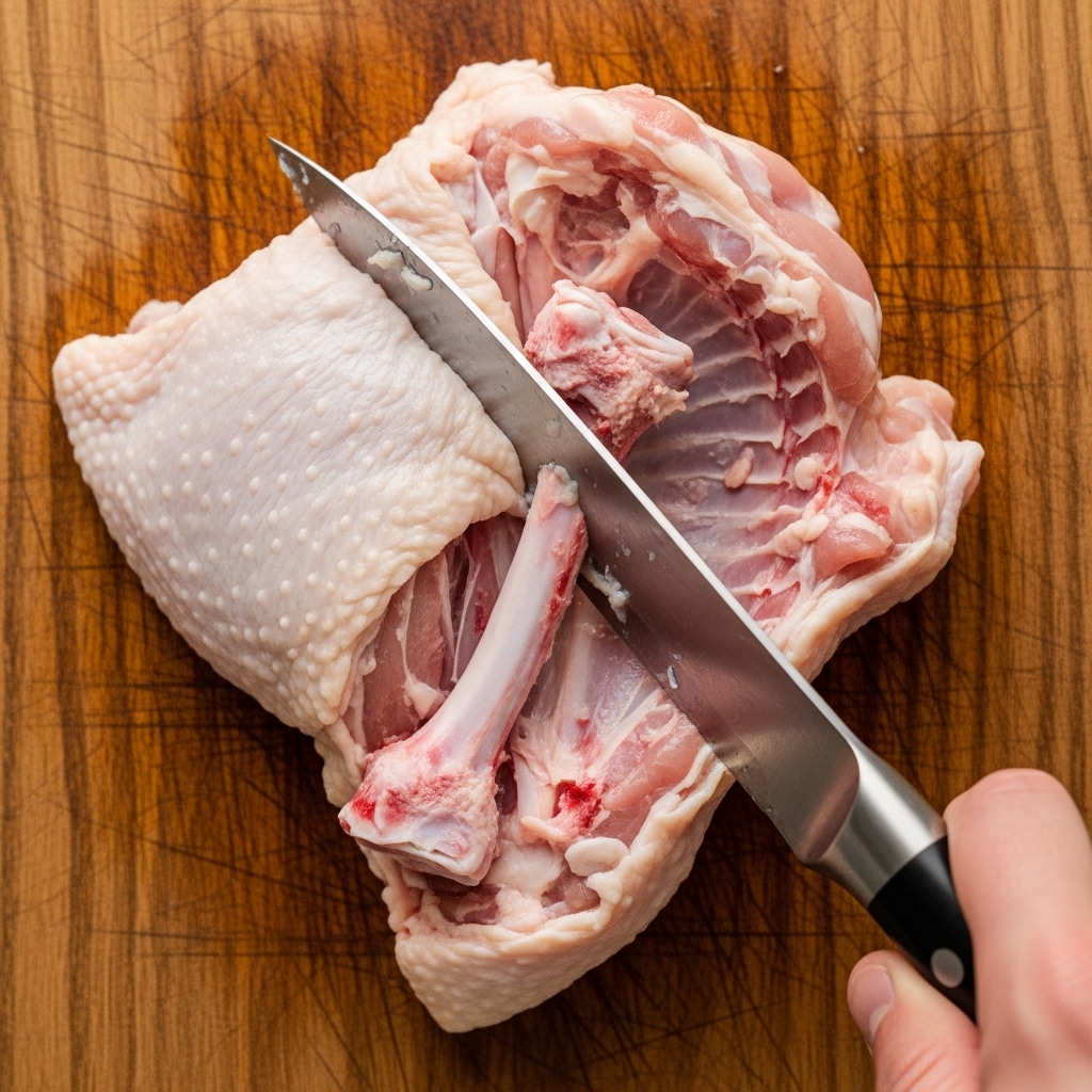 Tutorial teknik deboning paha ayam utuh tanpa putus kulit dari Tricik Cengkareng untuk bahan baku chicken steak restoran komersial B2B