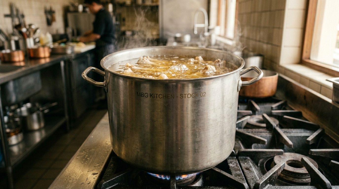 Utilisasi sisa tulang karkas ayam segar dari Tricik Cengkareng untuk dijadikan kaldu bernutrisi tanpa bau anyir di Dapur MBG