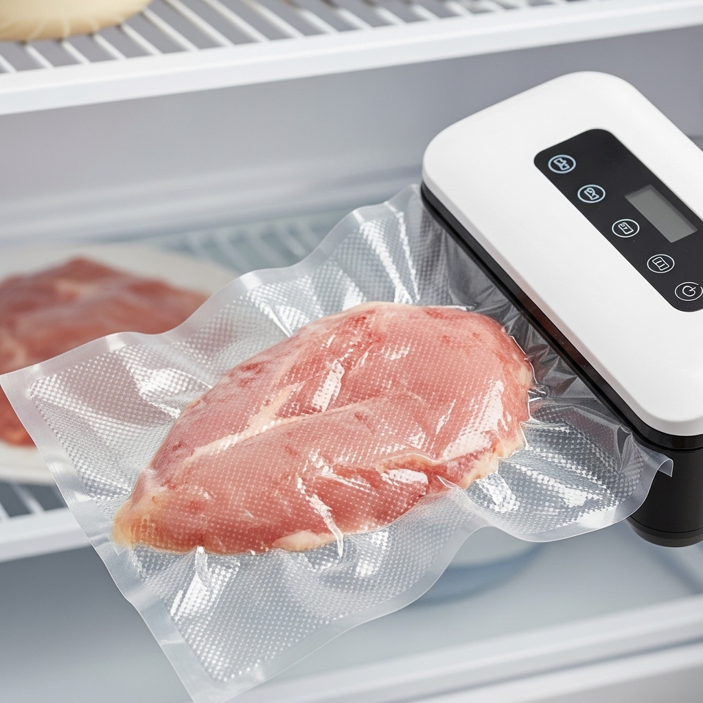 Metode penyimpanan boneless dada ayam segar fresh daily menggunakan mesin vakum sealer untuk stok chiller pelanggan B2C dari distributor Tricik Cengkareng